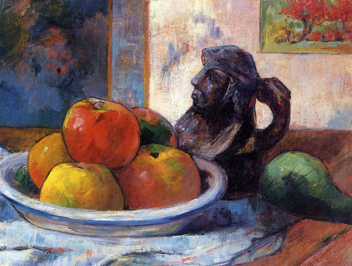 Still Life with Apples, Pear and Ceramic Portrait Jug - Paul Gauguin Painting